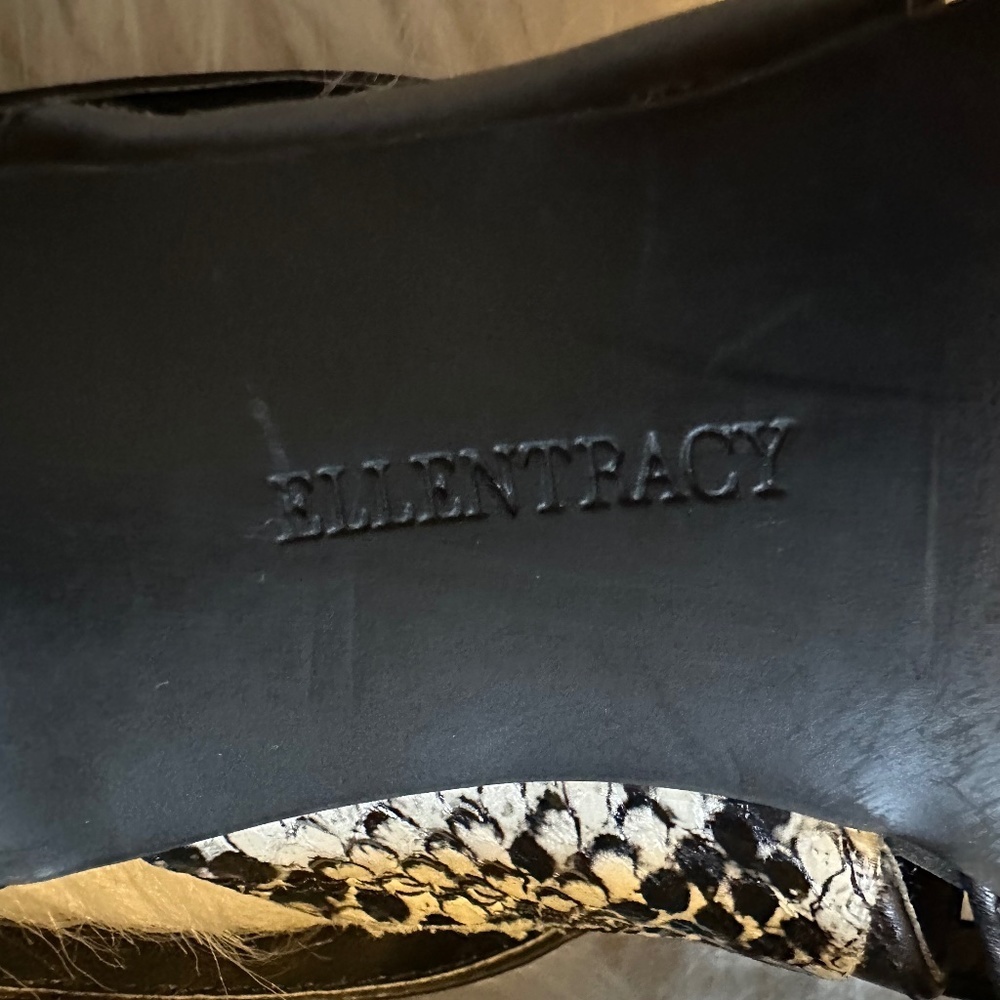 Ellen Tracy Black and Snake Print Bello Leather Sling Back Heels Cut Out Size 7 - Picture 12 of 16